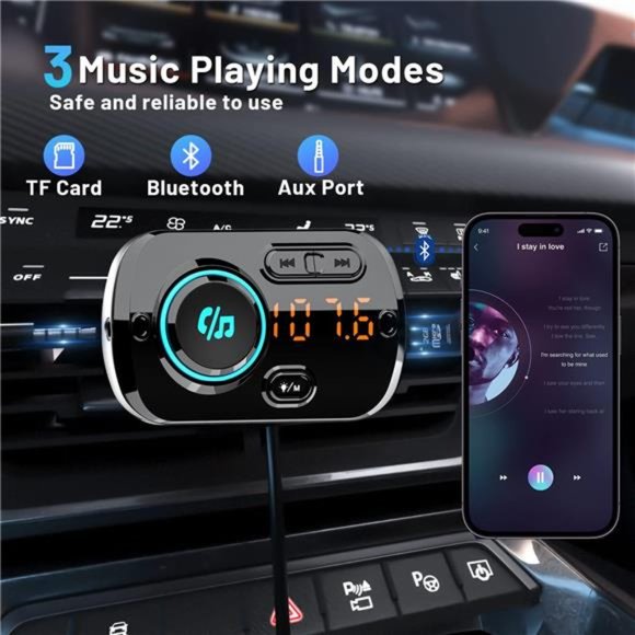 Bluetooth FM Transmitter for Car Wireless Radio Adapter Car Music Player - Picture 2 of 7